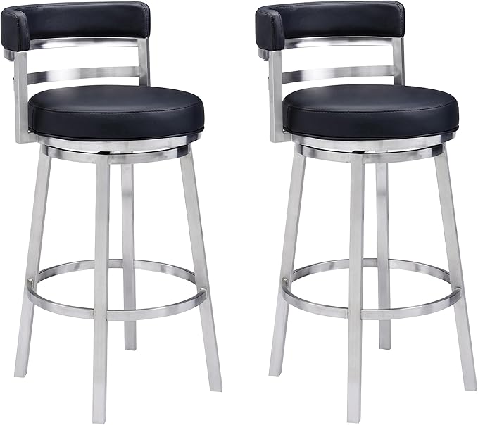 Armen Living Madrid 26" Seat Height Swivel Modern Black Faux Leather and by ArmenLiving