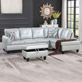 Silver Green L-Shaped 3-Piece Faux Leather Sofa by Unknown