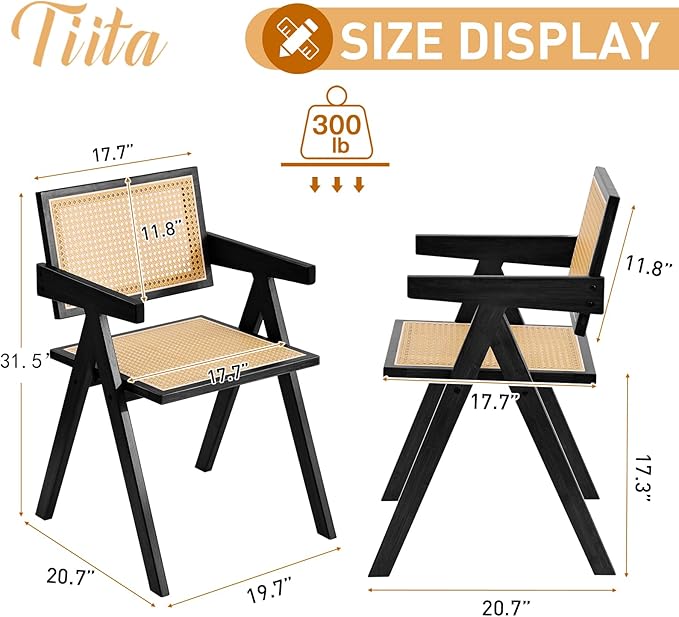 Tiita Rattan Accent Chairs, Mid Century Modern Dining Chairs Set of 2, Bamboo - Image 3