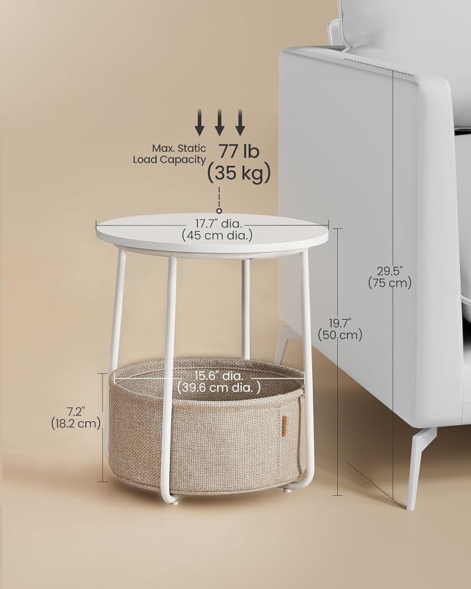 VASAGLE Small Round Side End Table, Modern Nightstand - Image 3