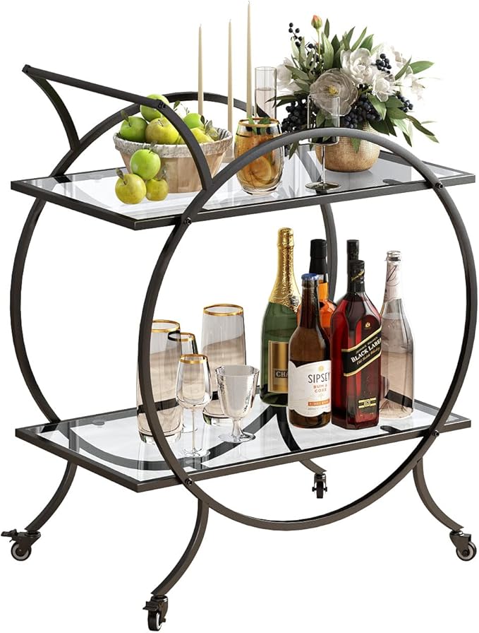 Industrial Bar Carts for The Home Bar Serving Cart, Rolling Bar Cart Black - Image 6