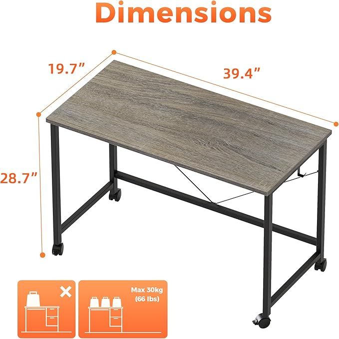 Rolling Computer Desk with Wheels, Gaming Desk - Image 2