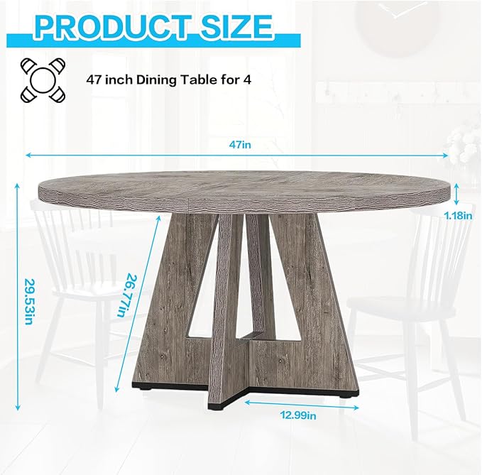 47" Round Dining Table for 4-6, Modern Dinner Table Farmhouse Round Small - Image 2
