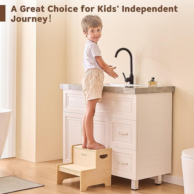 Step Stool for Kids, Wooden Toddler Step Stool - Image 2