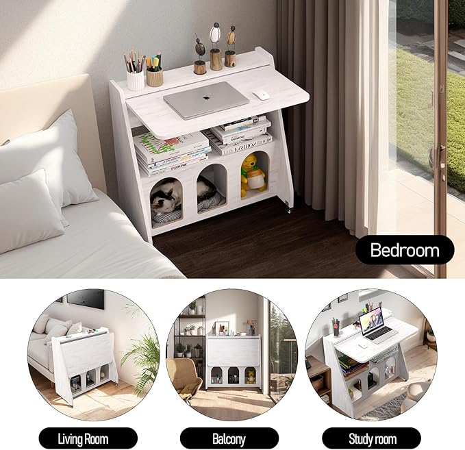 Pmnianhua Farmhouse Portable Desk on Wheels, Mobile Workstation, Rolling - Image 6