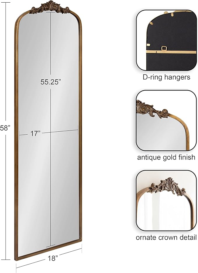 Kate and Laurel Arendahl Glam Arched Vintage Full Length Mirror; 18 x 58; Gold; - Image 2