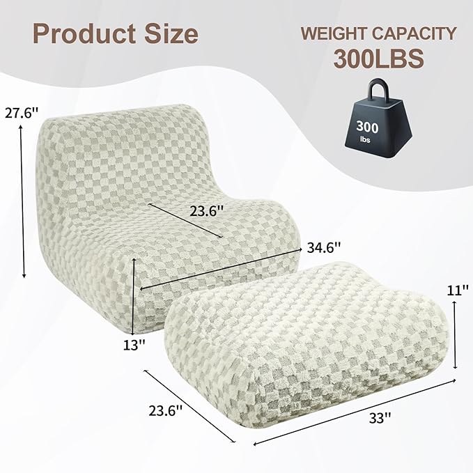 Bean Bag Chair with Footstool, Comfy Reading Sofa Chair - Image 2