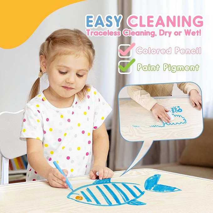 Kids Table & Chair Set with Adjustable Toddler-Safe Non-Slip Legs, Activity & - Image 4