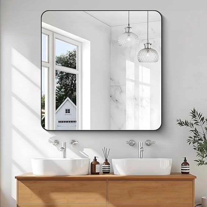 KOCUUY Black Bathroom Mirror 40"x40", Large Square Vanity Mirror - Image 2