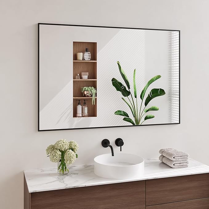 Koonmi Black Mirrors for Wall, 30x48 Inch Bathroom Mirror, Rectangular Wall by KOONMI