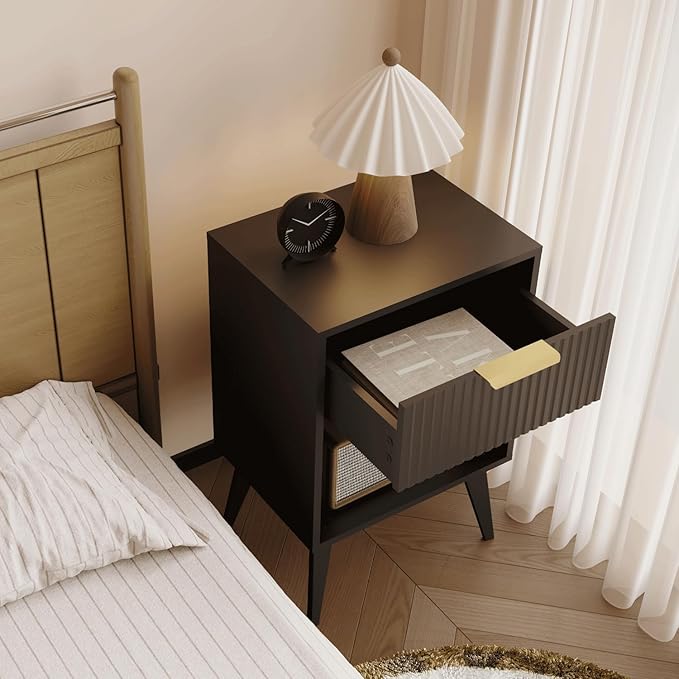 Fluted Night Stand with Opening Storage, Mid Century Bedside Table with Drawer - Image 5