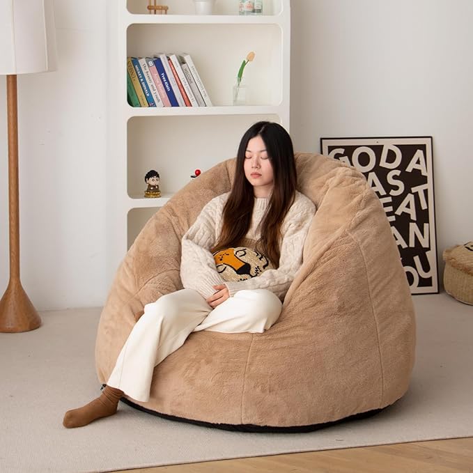 N&V Large Shell Bean Bag Chair, Adult Size Bean Bag Sack, Foam Filling by NV