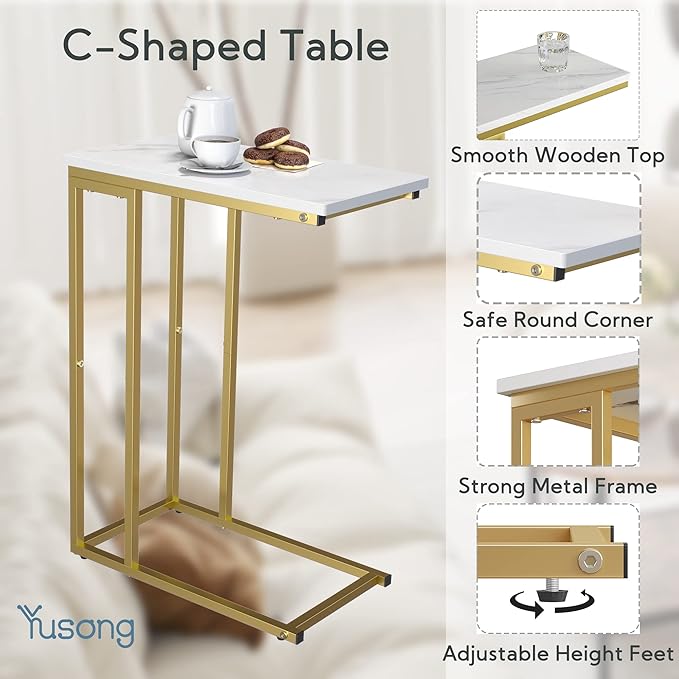 Yusong C Shaped End Table, Couch Side Table That Slide Under Sofa Bed, Small - Image 5