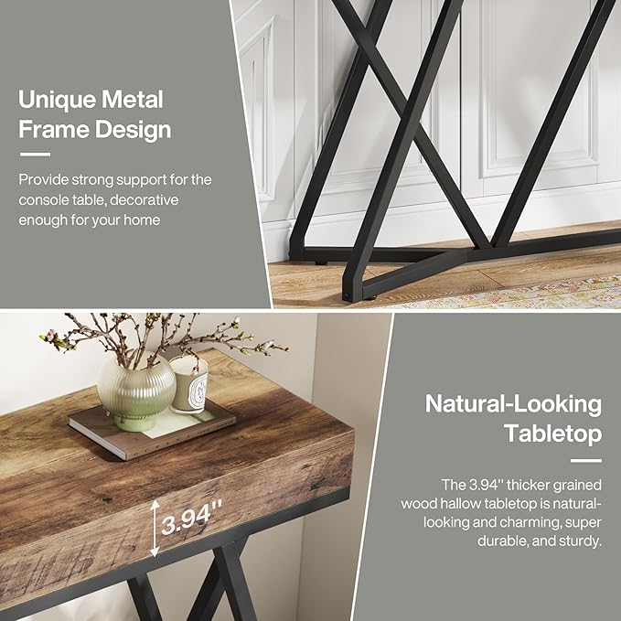 Tribesigns 55 Inch Console Table, Farmhouse Sofa Table Wood Entryway Table - Image 7