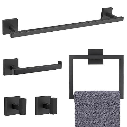YACVCL Black Towel Bar Set 5-Piece Bathroom Hardware Accessories Set, SUS304 by YACVCL