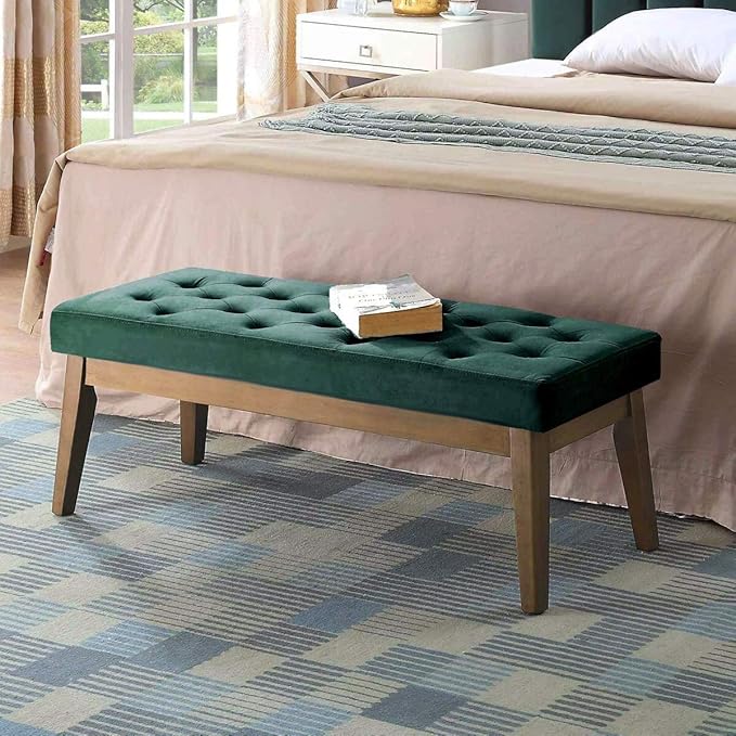 24KF Velvet Upholstered Buttons Tufted Entryway Bench by WEMARTHOMEDECOR