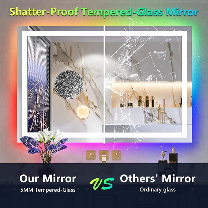 48x38 Inch RGB LED Bathroom Mirror Front Light and RGB Backlit Lighted Vanity - Image 6
