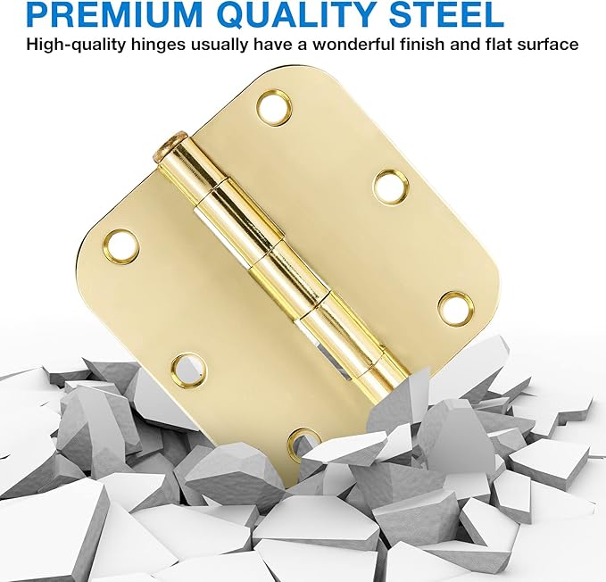 3 Pack Rounded Door Hinges 3-1/2" x 3.5 inch, 5/8 Radius, Polished Brass 3 ½ - Image 6