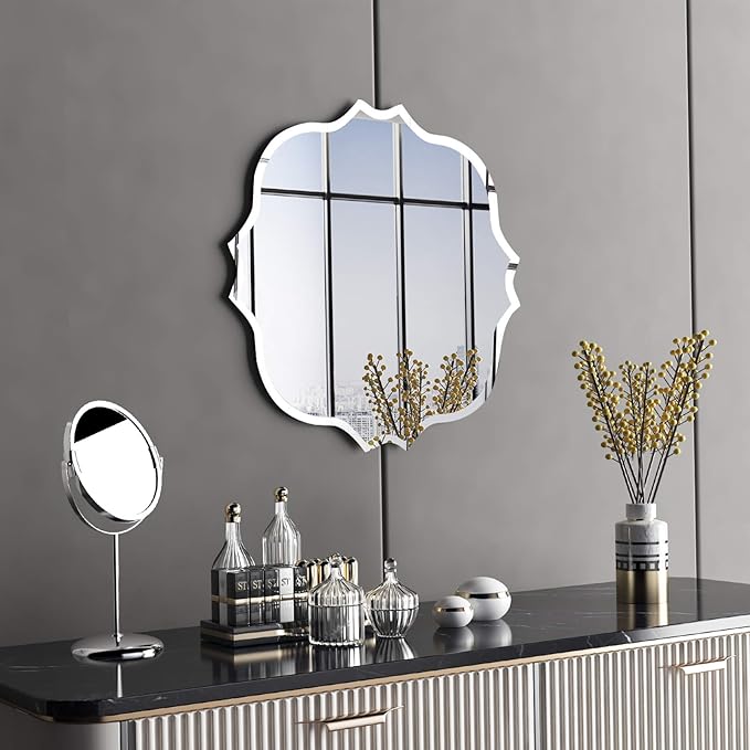KOHROS Square Scalloped Bathroom Mirror 24" Frameless Beveled Bathroom Vanity - Image 7