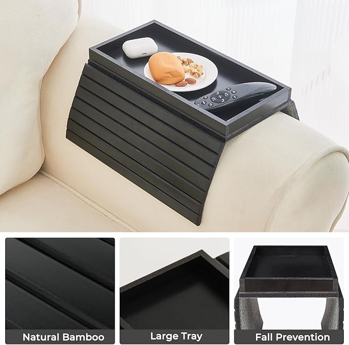 Bamboo Sofa Arm Tray, Anti Falling Couch Arm Tray Table, Foldable Couch Armrest - Image 7