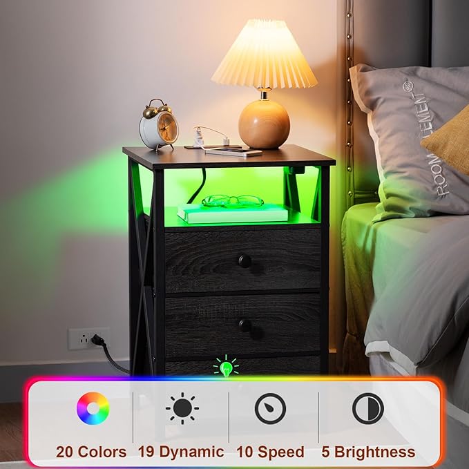AMHANCIBLE Night Stand Set 2, LED Nightstand - Image 8