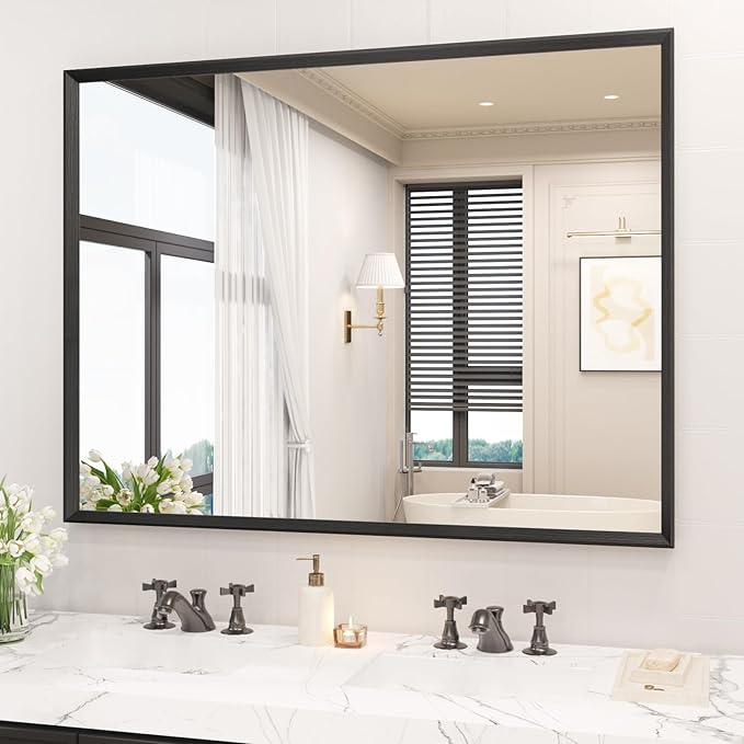 Rectangle Bathroom Mirror 40x30 Inch, Matte Black Framed, 4MM Tempered Glass - Image 2