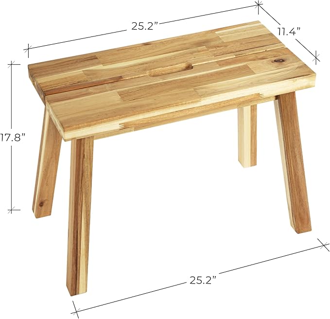 Bench 100% Solid Acacia Wood, Wax Galvanized Finish, Easy Assembly, End Table - Image 2