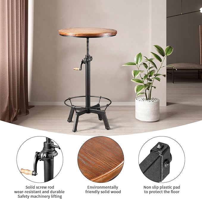 3-Piece Crank Handle Bar Table & 2 Backrests Stools Set - Image 3