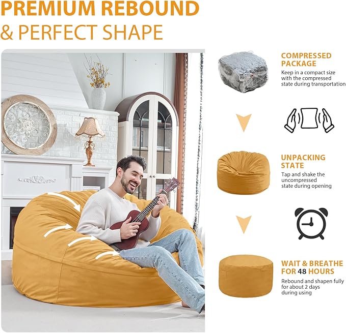 5FT Bean Bag Chair, Large Bean Bag Chairs - Image 6