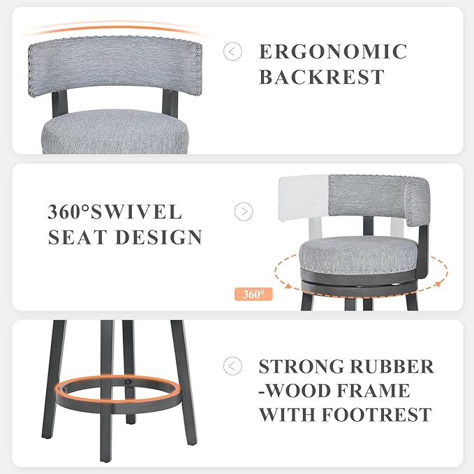 COLAMY Swivel Counter Height Bar Stools Set of 4, 25 Inch Modern Upholstered - Image 5