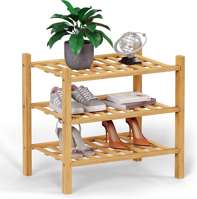 Haddockway small 3 Tier Bamboo Shoe Rack Storage Organizer, Small Space by Haddockway