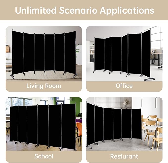 Room Divider 6 Panel Room Dividers/Wheels, Fabric Room Divider Panel - Image 7