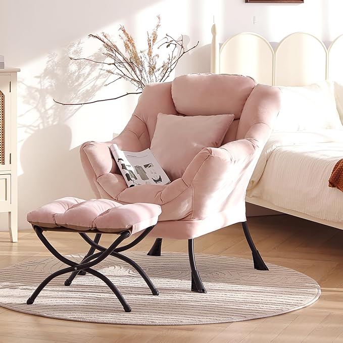 Large Lazy Chair with Ottoman, Accent Reading Chair with a Throw Pillow - Image 4