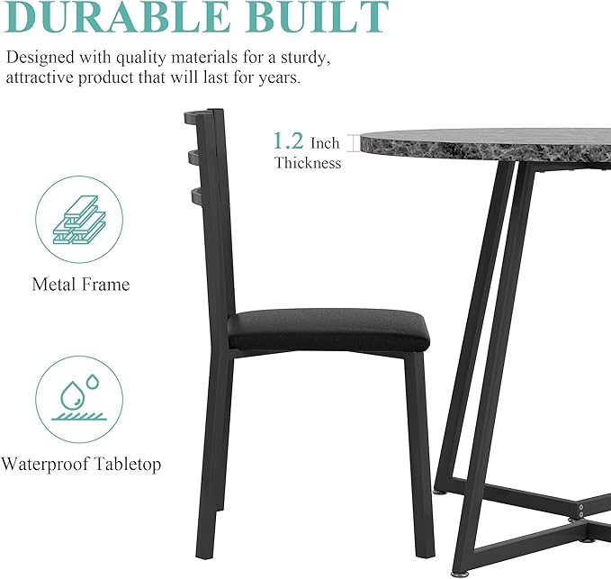 VECELO Small Round Dining Table Set - Image 3