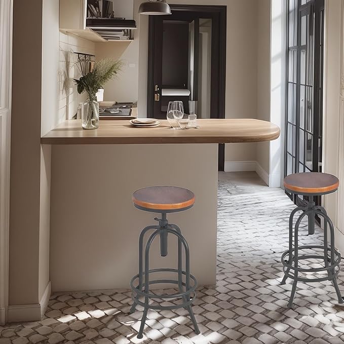 Set of 2-Industrial Bar Stool-Retro 26-32.3inch Swivel Stools-Extra Tall - Image 2