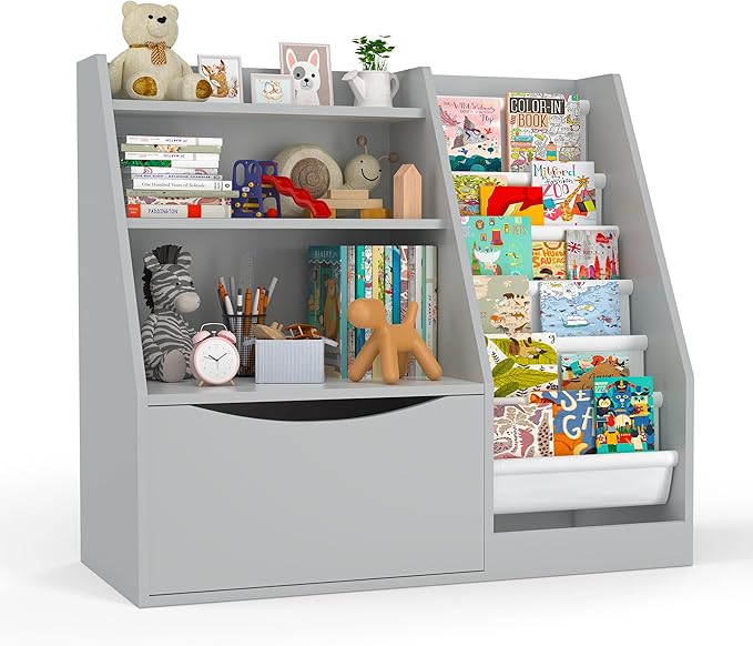 TOETOL Kids Bookshelf & Book Storage, 3 Tier Wooden Toddler Bookshelf by TOETOL