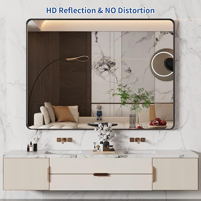 WEER Black Bathroom Mirror 48X36 Inch, Matte Black Bathroom Vanity Mirror - Image 2