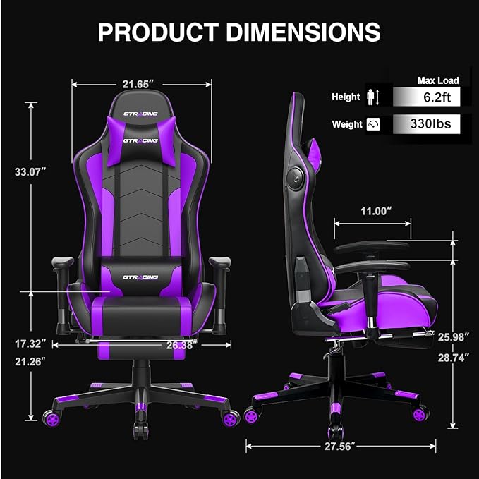 GTRACING Gaming Chair with Speaker and Footrest Office Computer Chairs Music - Image 3