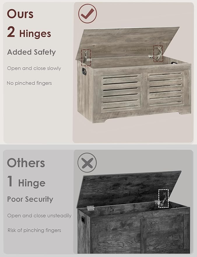 DINZI LVJ Storage Chest, 43.3” Wooden Toy Box - Image 2