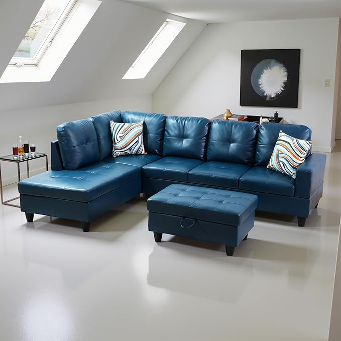 L Shaped Couch PU Leather Sectional Couch Upholstered 3 Pieces Sofas by LynginsCreativeLife