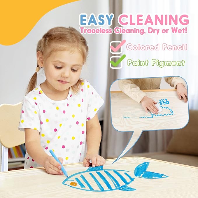 Kids Table & Chair Set with Adjustable Toddler-Safe Non-Slip Legs, Activity & - Image 4