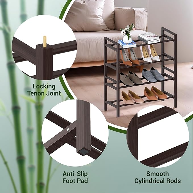 Haddockway Bamboo Shoe Rack for Closet, Free Standing Shoe Organizer - Image 8