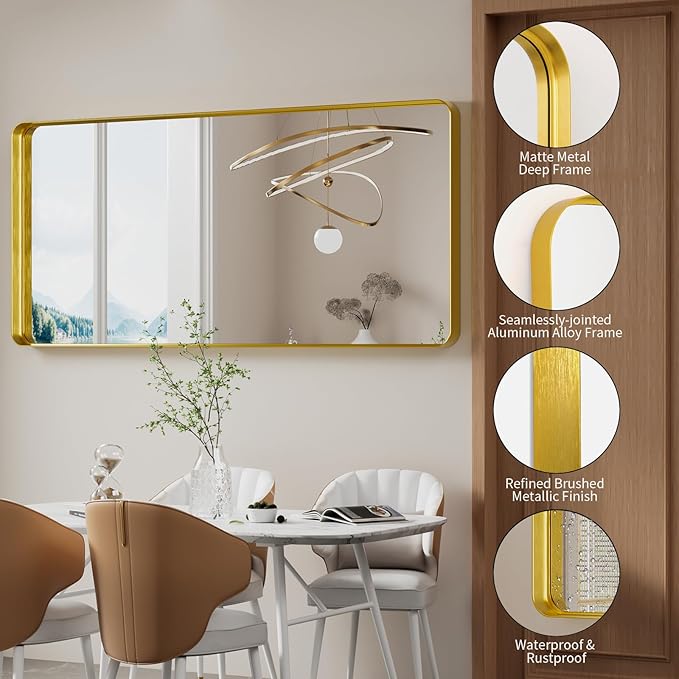 Koonmi Gold Bathroom Mirror for Wall, 30x71 Inch Matte Metal Deep Framed - Image 5