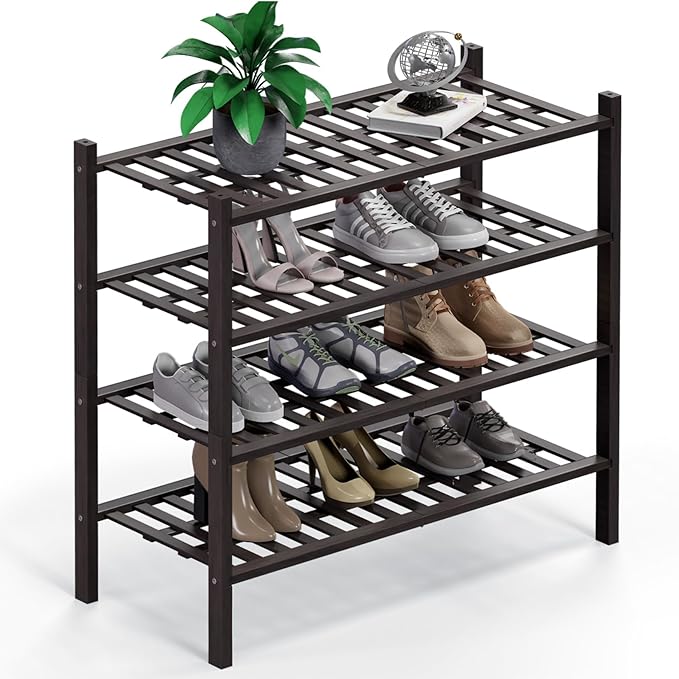 Haddockway 4 Tier Bamboo Shoe Rack Storage Organizer, Small Space 27"x11"x26" by Haddockway