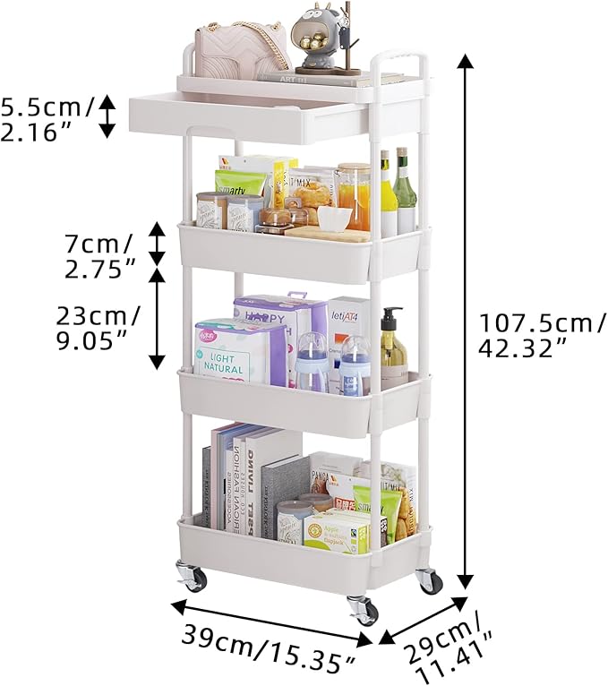 Calmootey 4-Tier Rolling Utility Cart - Image 5
