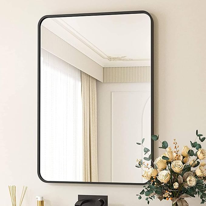 Black Bathroom Mirror 28X36 Inch, Rounded Rectangle Matte Bathroom Vanity Mirror - Image 5