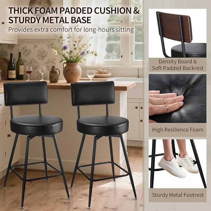 Bar Stools, 25 Inch Swivel Counter Height Bar Stools Set of 2 - Image 7
