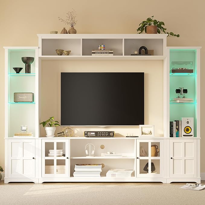 Wall Unit TV Stand with Storage & LED Lights, Large Entertainment Center with - Image 2