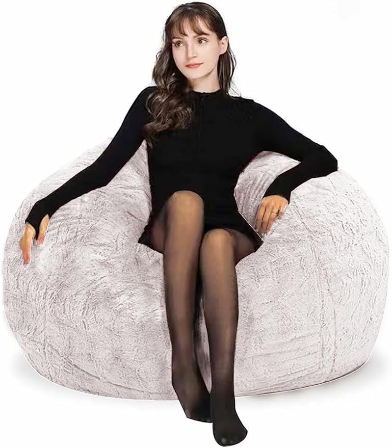 Bean Bag Chair Cover for Adults Kids Comfy Fluffy Oversized Round Beanbag Chair by FunnyFurnitureforYourHous