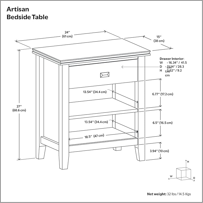 SIMPLIHOME Artisan SOLID WOOD 24 inch Wide Transitional Bedside Nightstand - Image 3
